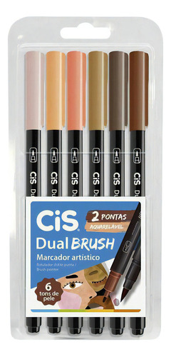 Marcador Artístico Dual Brush Tons Pele 6 Cores - Cis