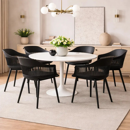Kit 6 Cadeiras De Jantar Marcela Design Moderno Com Assento Em Couro Pu Confortável Estrutura Em Polipropileno Resistente Base Firme Esti...