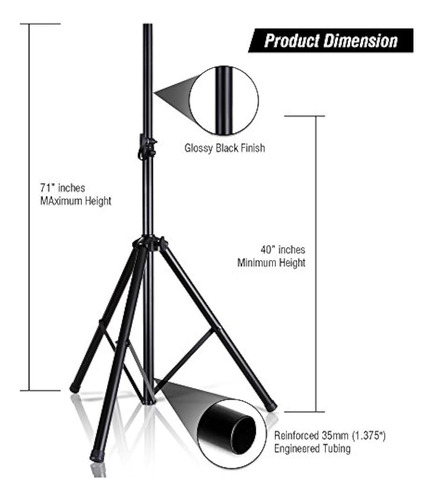 Pyle Pro Soporte Universal Tripode Altavoz Altura Ajustable Negro