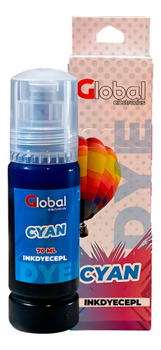 Frasco de tinta universal Cyan Dye tipo 664 673 70 ml Cm3 Global Electronics compatível com impressoras a jato de tinta Epson