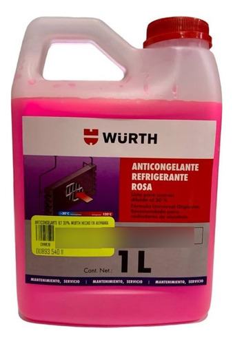 Líquido Refrigerante/anticongelante Würth Em8820 Anticongelante Rosa Chicle En Bidón 1l