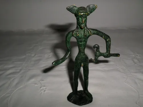 Antigua Figura De Bronce Patina Verde Hermes 14,5 Cm Alto (Usado)