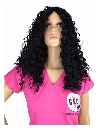 Peruca Lace Wig Afro Cacheada Preto Natural Fibra Futura