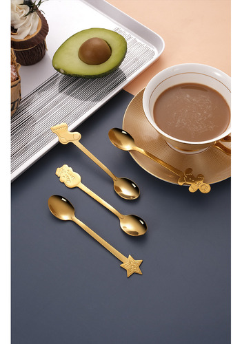 Cuchara De Café Dorada De Acero Inoxidable En Caja De Regalo