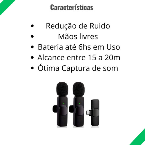 Microfone Sem Fio Duplo Lapela Android Tipo C Para Xiaomi