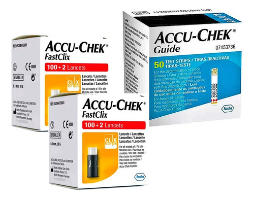 Tiras Accu Chek Guide X50u + 204 Lancetas Fastclix