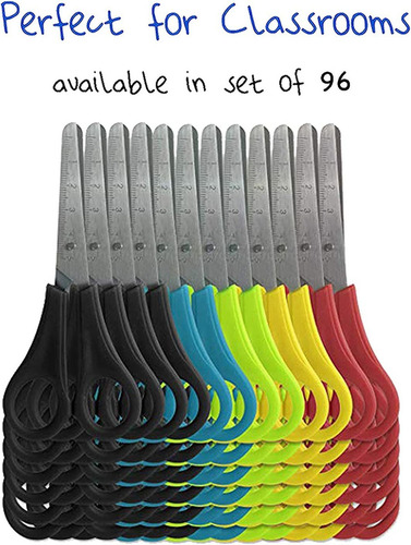 96 Pack Scissors 5 Inch Blunt Tip Kids Safety, Bulk Pack Of