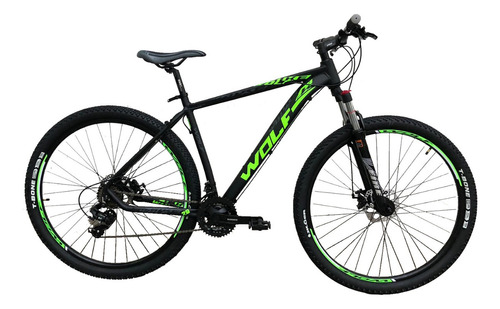 Bicicleta Mountain Wolfbike Mtb Rodado 29 Shimano 21v R29 Color Negro/verde Tamaño Del Cuadro S