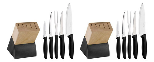 2 juegos de cuchillos Plenus, hojas y soporte de acero inoxidable, 6 piezas | Color Tramontina: negro
