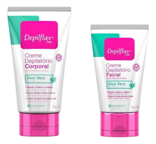 Kit Depilflax Creme Depilatório Aloe Vera Facial E Corporal