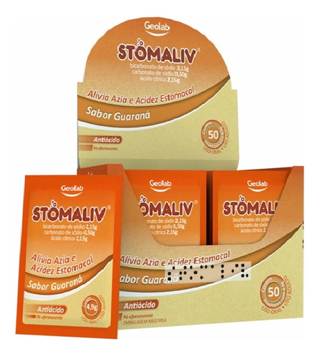 Caixa Stomaliv Para Azia Sabor Guaraná 50 Sachê - Geolab