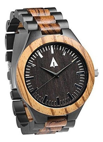 Treehut Hombres Zebrawood Madera Negro Acero Inoxidable Relo