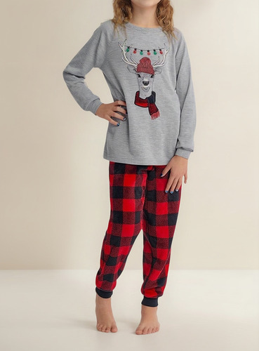 Pijama Completa Navideña Infantil Unisex Reno Calientita