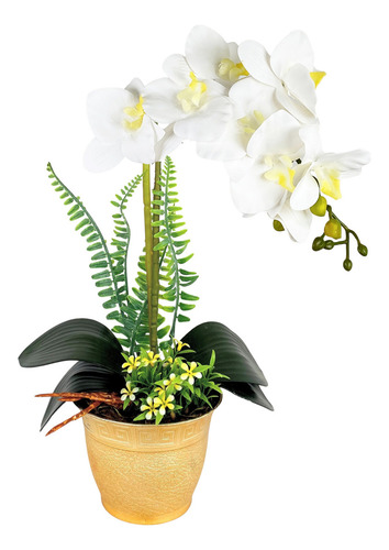 Arranjo Orquidea Artificial Vaso Dourado Flor Orquidea Rosa