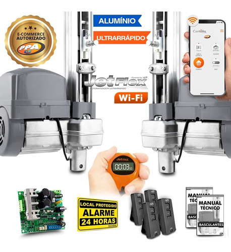 Kit 2 Motores Portão Basculante Ppa 1/3hp Jetflex Wifi App