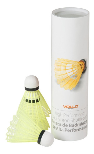 Tubo Badminton Com 6 Petecas Amarelas Em Nylon Vollo Vb600