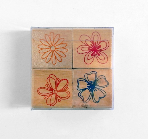 Sellos Madera X4 Flores Arte Scrapbooking Deco Manualidades