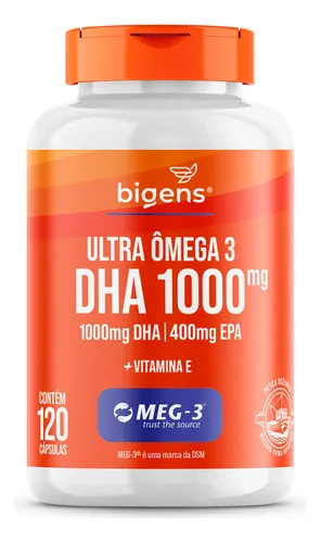 Ultra Omega 3 Meg-3® - DHA 1000 mg + EPA 400 mg - 120 cápsulas | Bigens