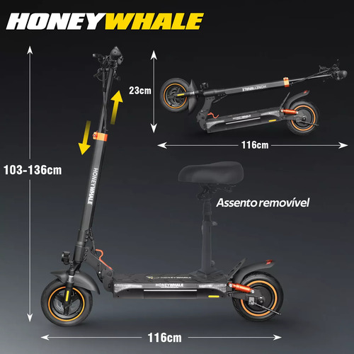 Honeywhale T4a Patinete Elétrico Motor 750w Velocidade 45 Km/h-max 35km De Autonomia Scooter Dobrável Com App Bluetooth Honey Whale