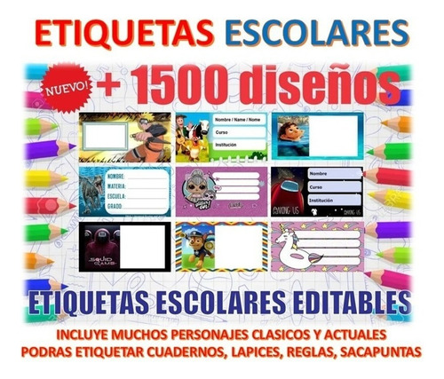 Kit Imprimible Etiquetas Escolares Para Todos Los Utiles