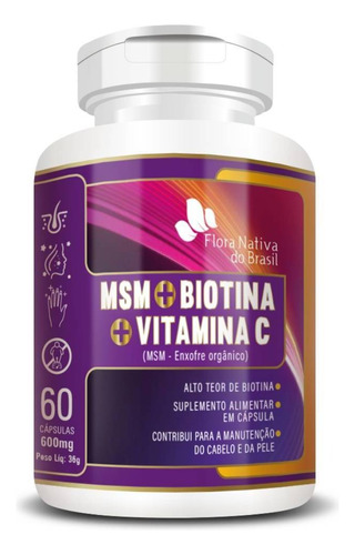 Biotina 30mcg + Msm 200mg + Vitamina C 45mg 60 Cápsulas Sabor Sem Sabor