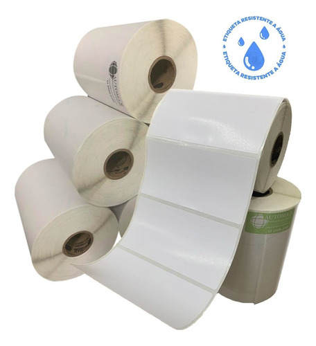 Kit 10 Rolos De Etiqueta Bopp 100x50 Mm  (10x5 Cm) Branca Cor Branco