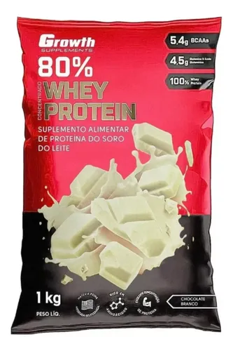 comprar Whey Concentrado 80% Whey Protein - Growth Supplements Sabor Chocolate Branco