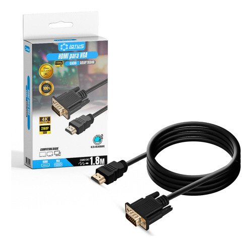 Cabo Conversor Hdmi Macho X Vga Macho 1.8 Metros Lumi