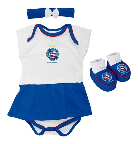 Body Bahia E. C. Bebe + Pantufa + Lacinho Menina Kit Oficial