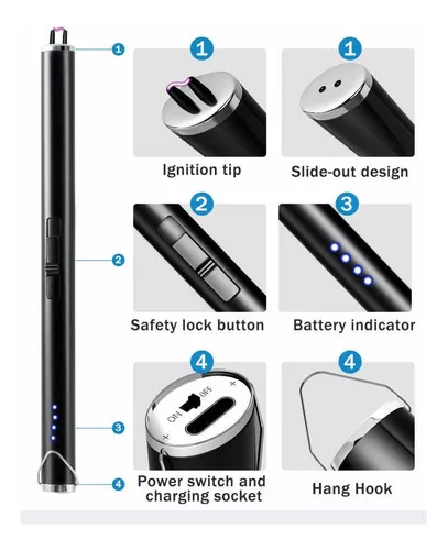 Encendedor de velas, encendedor eléctrico recargable por USB, tiene triple  seguridad y pantalla de batería LED, encendedor de arco de plasma sin llama