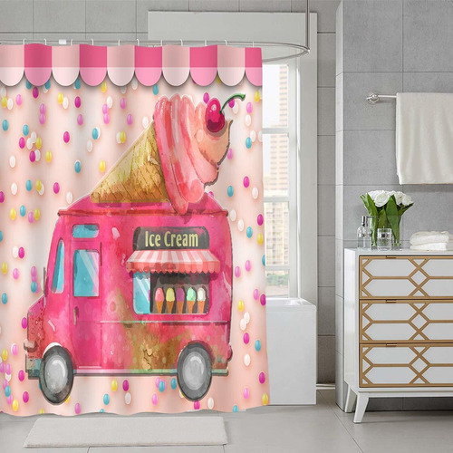 Cortina Ducha Helado Decoracion Camion Baño Para Niño 72 X