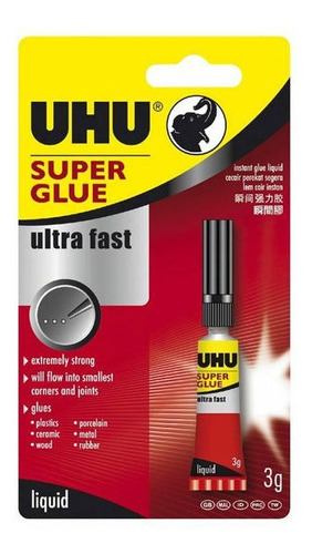 Pegamento Super Glue 3g Uhu Color IncoloroPegamento Líquido UHU Super Glue color incoloro de 3g no tóxico