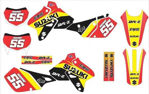 Adesivo Laminado Motocross Trilha Para Suzuki Drz 400 19694 Cor VERMELHO/AMARELO