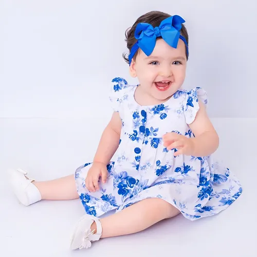 Vestido para Bebê Menina Festa Luxo 100% Algodão