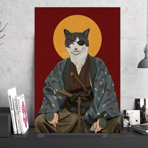 Kit De Pintura De Diamante 5d Gato Neko Ninja Samurái Japón