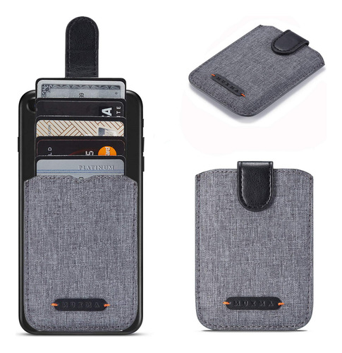Tarjetero Celular Para Universal Celulars Negro Canvas Leath