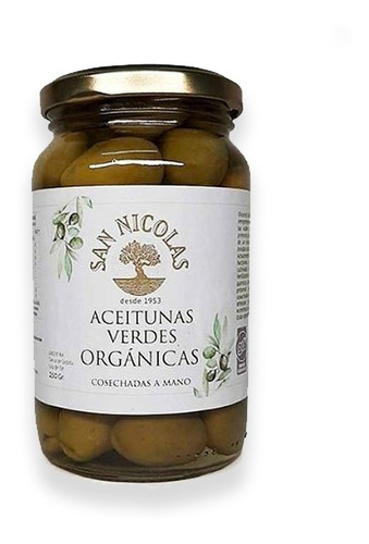 Aceitunas Verdes Orgánicas Certificadas San Nicolás 250 Gr.