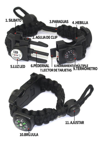 - 2 Pulsera Cuerda Paracord Supervivencia Ajustable Navaja
