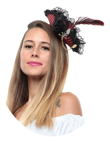 Diadema Modelo Mini Sombrero Pirata Disfraz Mujer Cosplay Color Negro