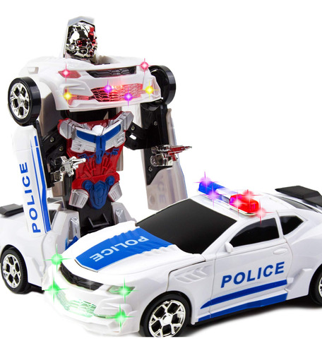 Toysery Robot De Policía Transformador Con Luz, Auto Intel.
