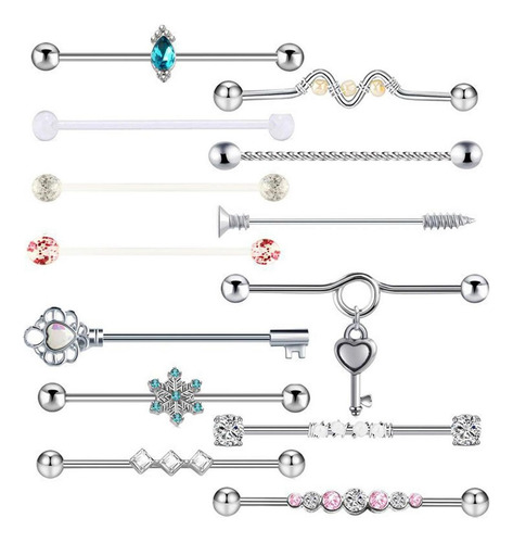13pzs Piercing Aretes Oreja Cartílago Acero Inoxidable
