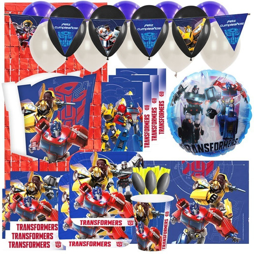 Set Decoración Fiesta Globos + Piñata Transformers Autobots