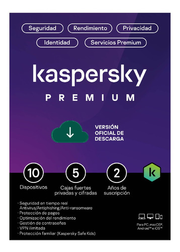 Imagen 1 de 5 de Kaspersky Antivirus Premium 10 Dispositivos Por 2 Años