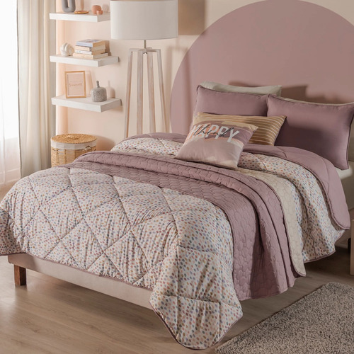 Juego Edredón Pretty King Size + Cubrecama + Fundas Almohada