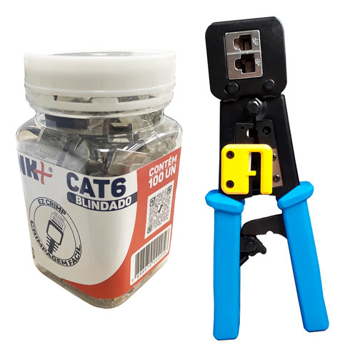 Rj45 Ezcrimp Cat6 Utp Blindado Pote 100 Pc + 1 Alicate Ez