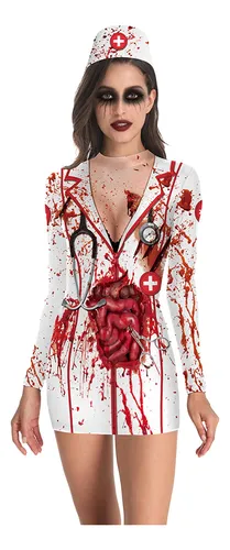 comprar Disfraces De Halloween De Enfermera Sangrienta Para Mujer - Disfraces De Halloween | Disfraz De Enfermera Zombie Para Adulto Para La Fiesta Del Día