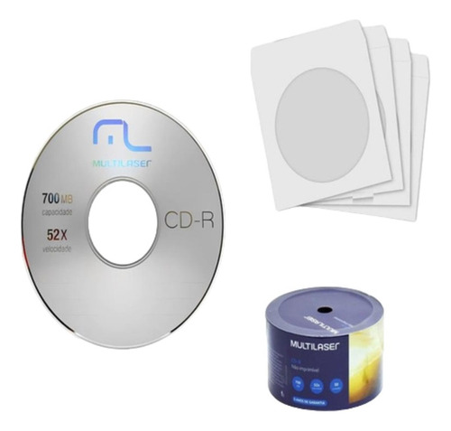 10 Unidades Mídia Cd-r Não Imprimível Multilaser No Envelope