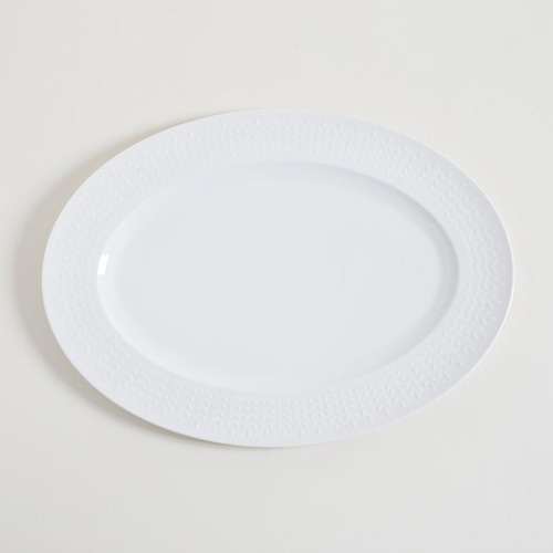 Plato Fuente Oval Porcelana Blanca Diseño Encadenado 40cm