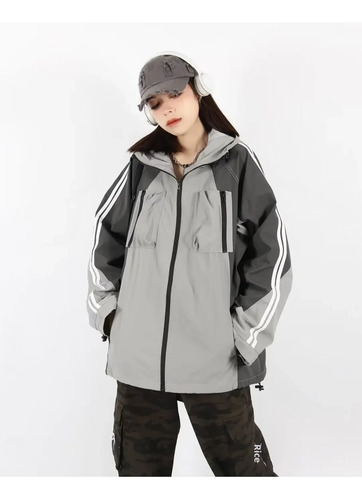 Chaqueta Cortavientos Con Capucha Y Bloques De Color Para Ho