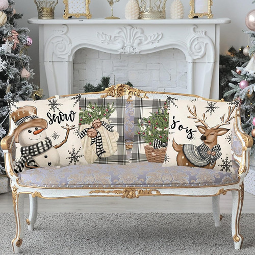 Juego De 4 Fundas De Almohada Navideñas De 18 X 18 Pul...